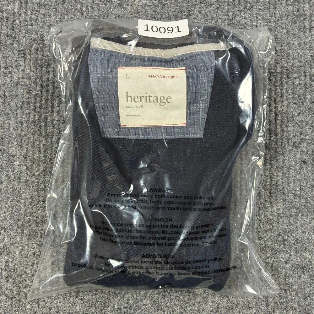 Banana Republic Heritage Sweater Vest Mens Large Navy Button Front Cotton Linen